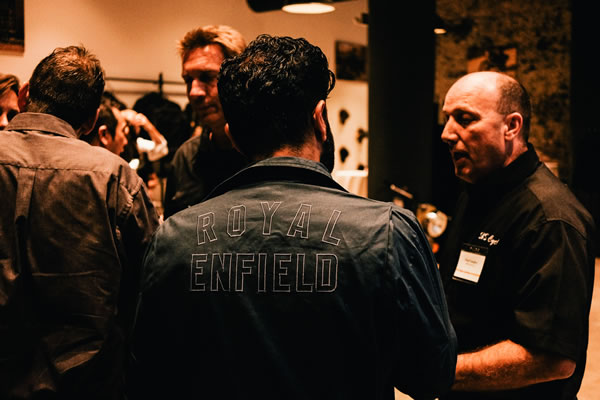 Royal Enfield CEO Siddartha Lal speaks with guests at the grand opening of the Royal Enfield North America headquarters.jpg