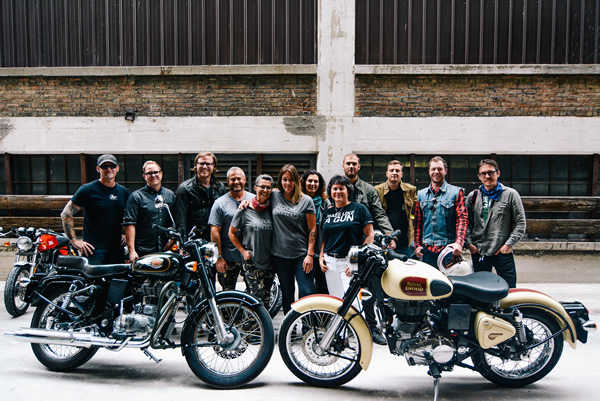 Royal Enfield North America brand ambassadors pose at the opening of the company’s headquarters. .jpg