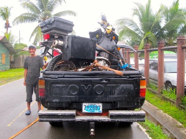 Motorcycle in Back of Truck