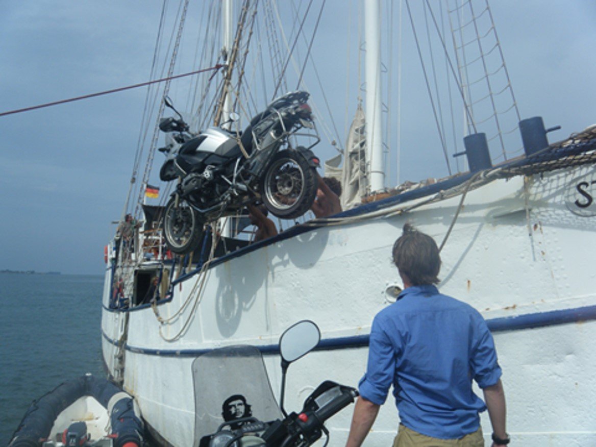 Adventure Motorcycle Loading Onto The Stahlratte