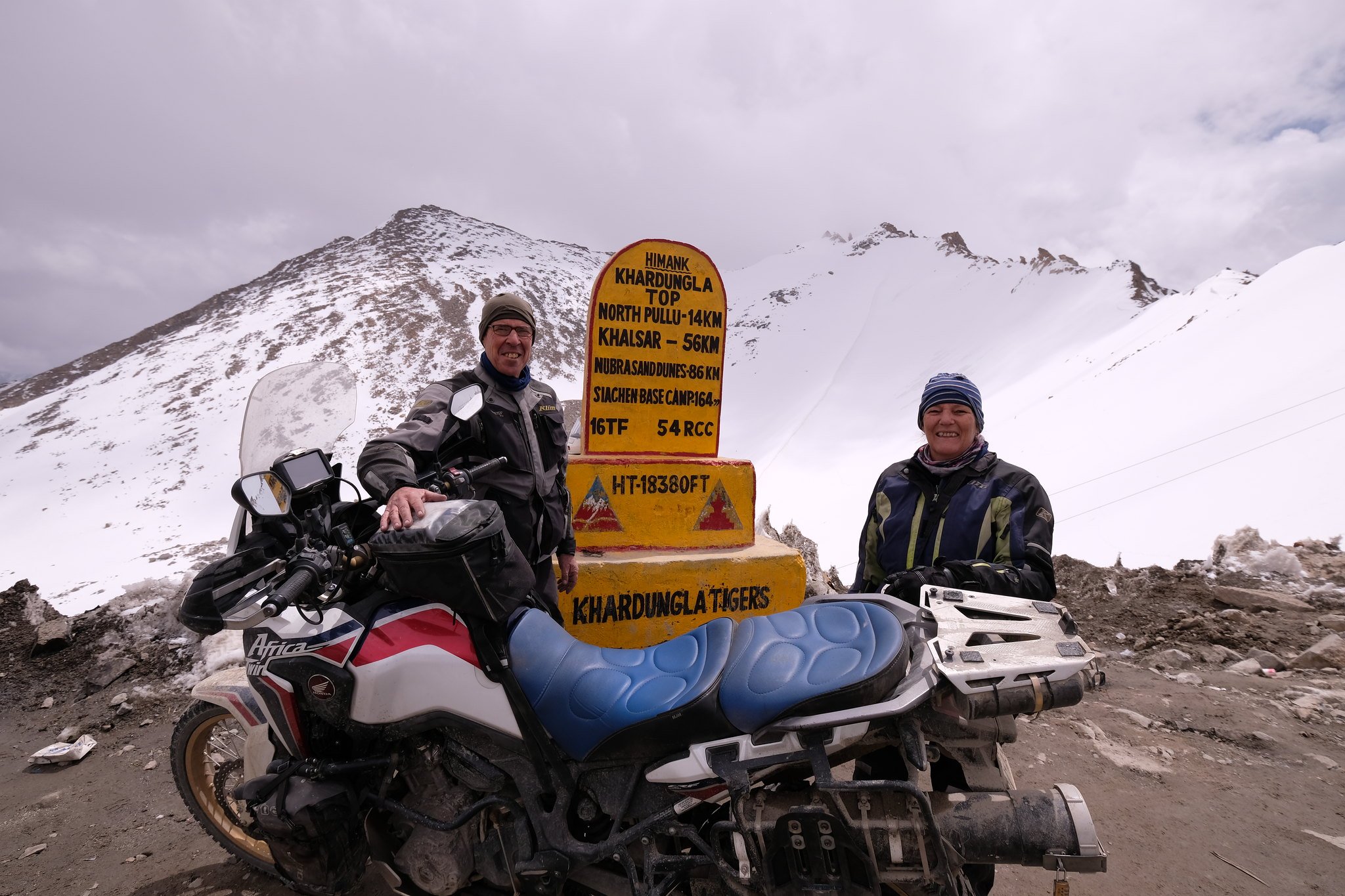 Atop the highest, or at least one of the highest, motorable roads in the world. The Khardung La in the Ladakh or Kashmir region of NW India. 