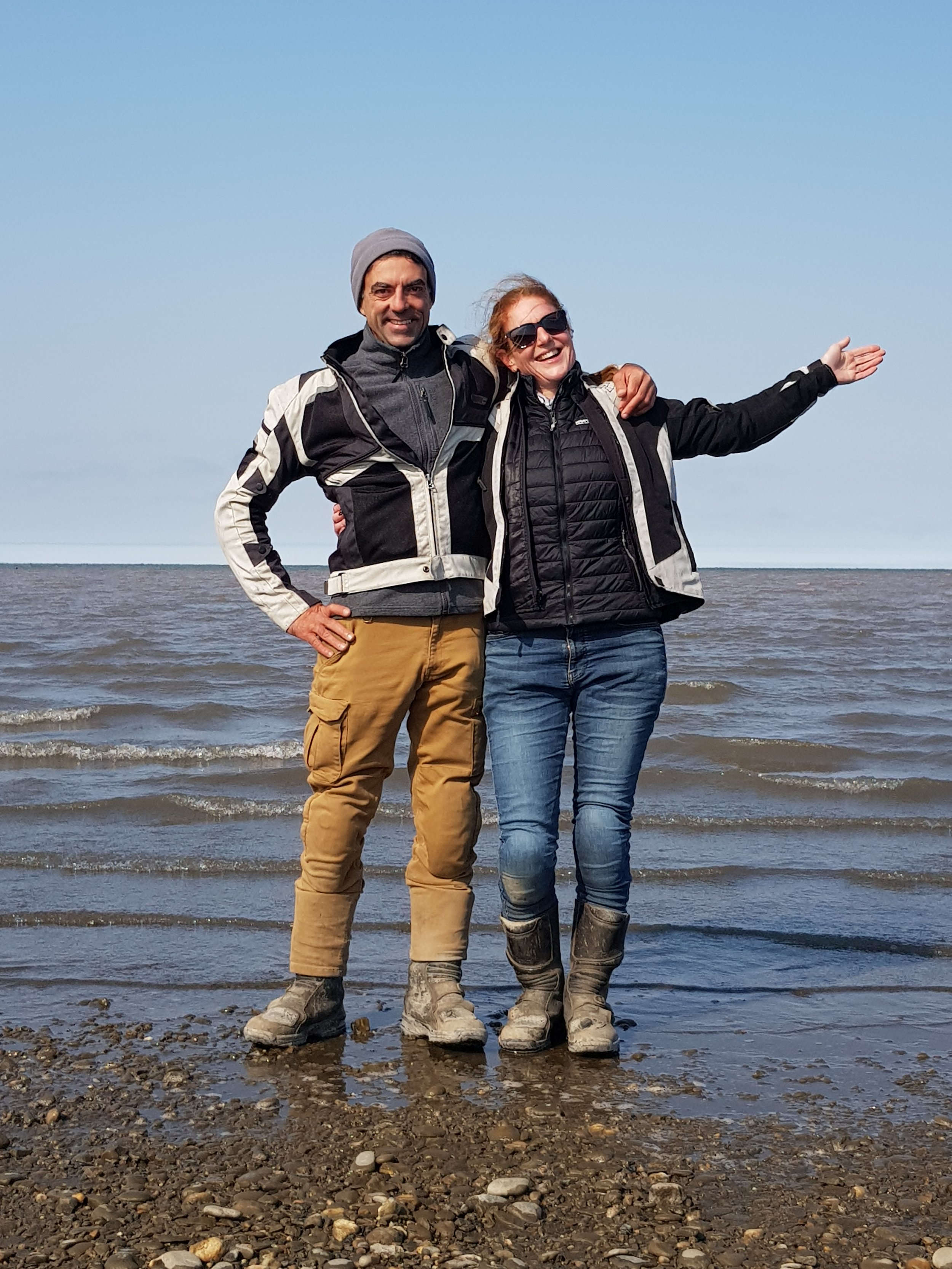  Davide and Jackie at the Arctic Ocean in Prudhoe Bay. A favourite for Davide as Jackie is so happy to have completed the Dalton...and survived! 