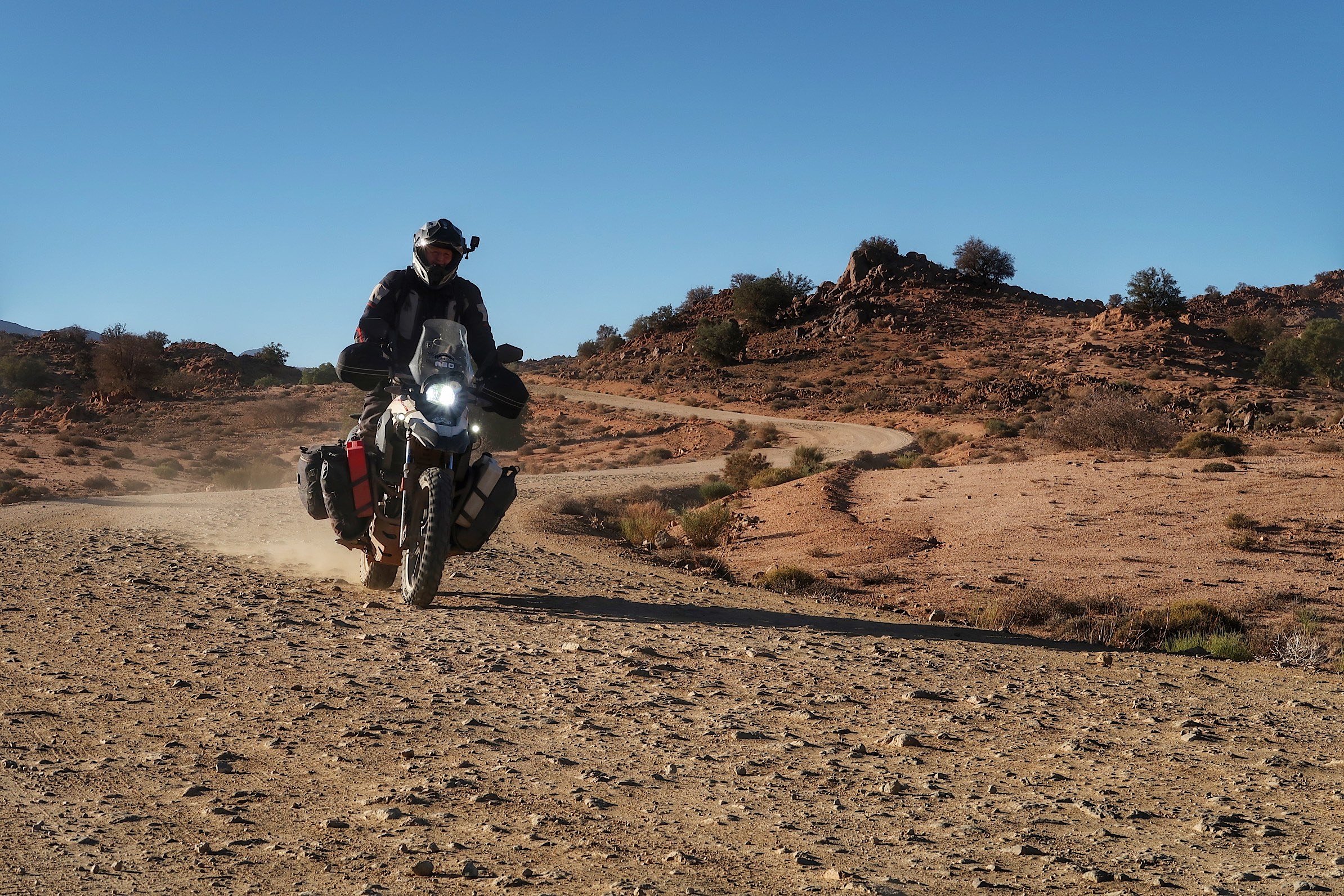  Motorcycle on road in desert. 