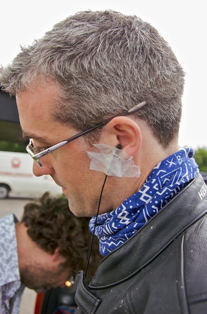  Ian Walker, Professor of Psychology at Swansea University in South Wales, with in-ear microphone attached. 