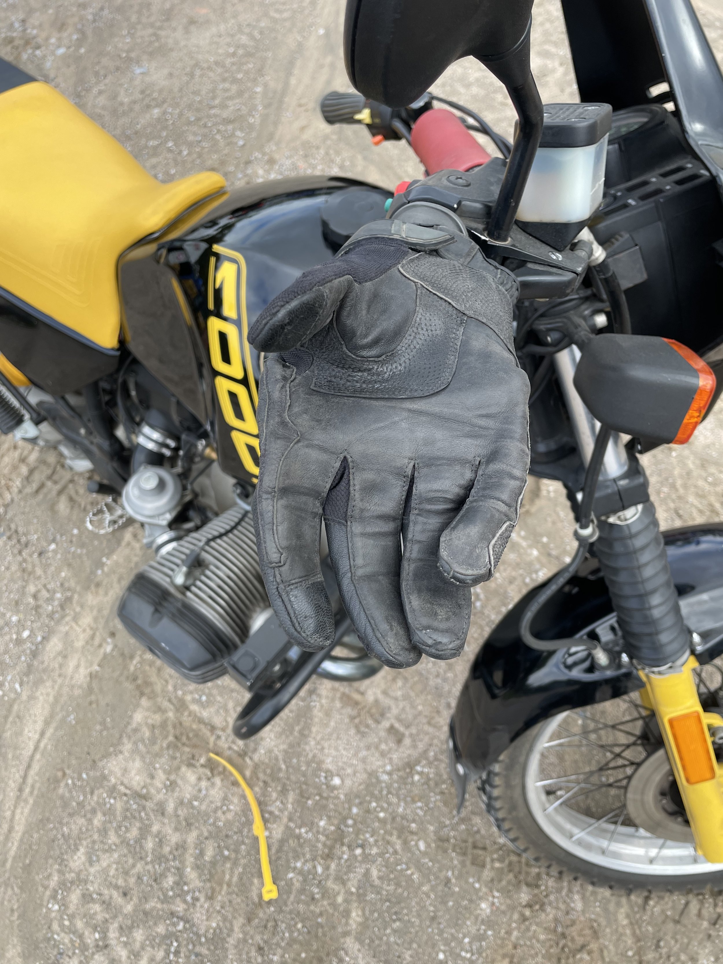  Motorcycle and motorcycle glove. 