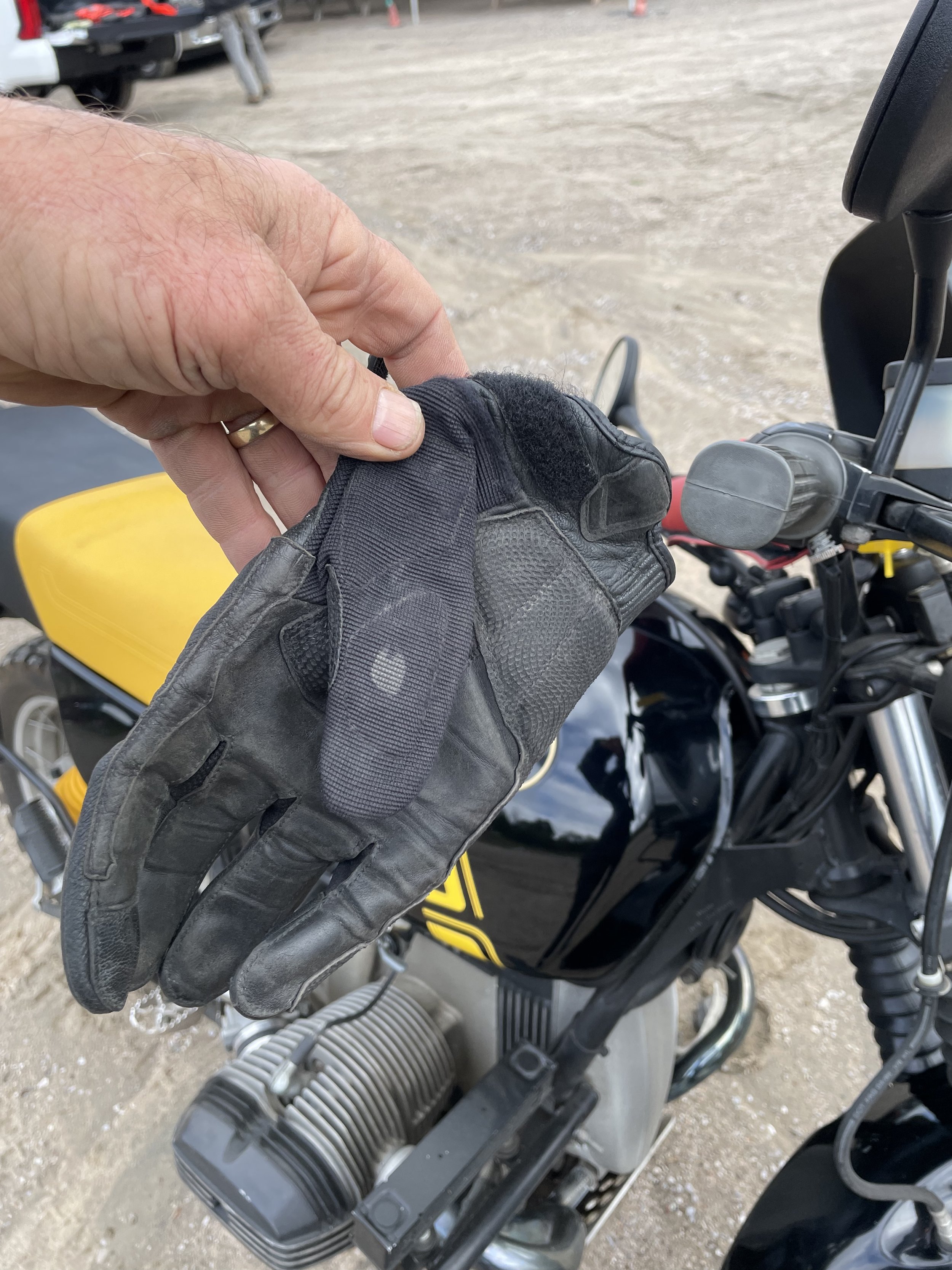  Motorcycle and motorcycle glove. 