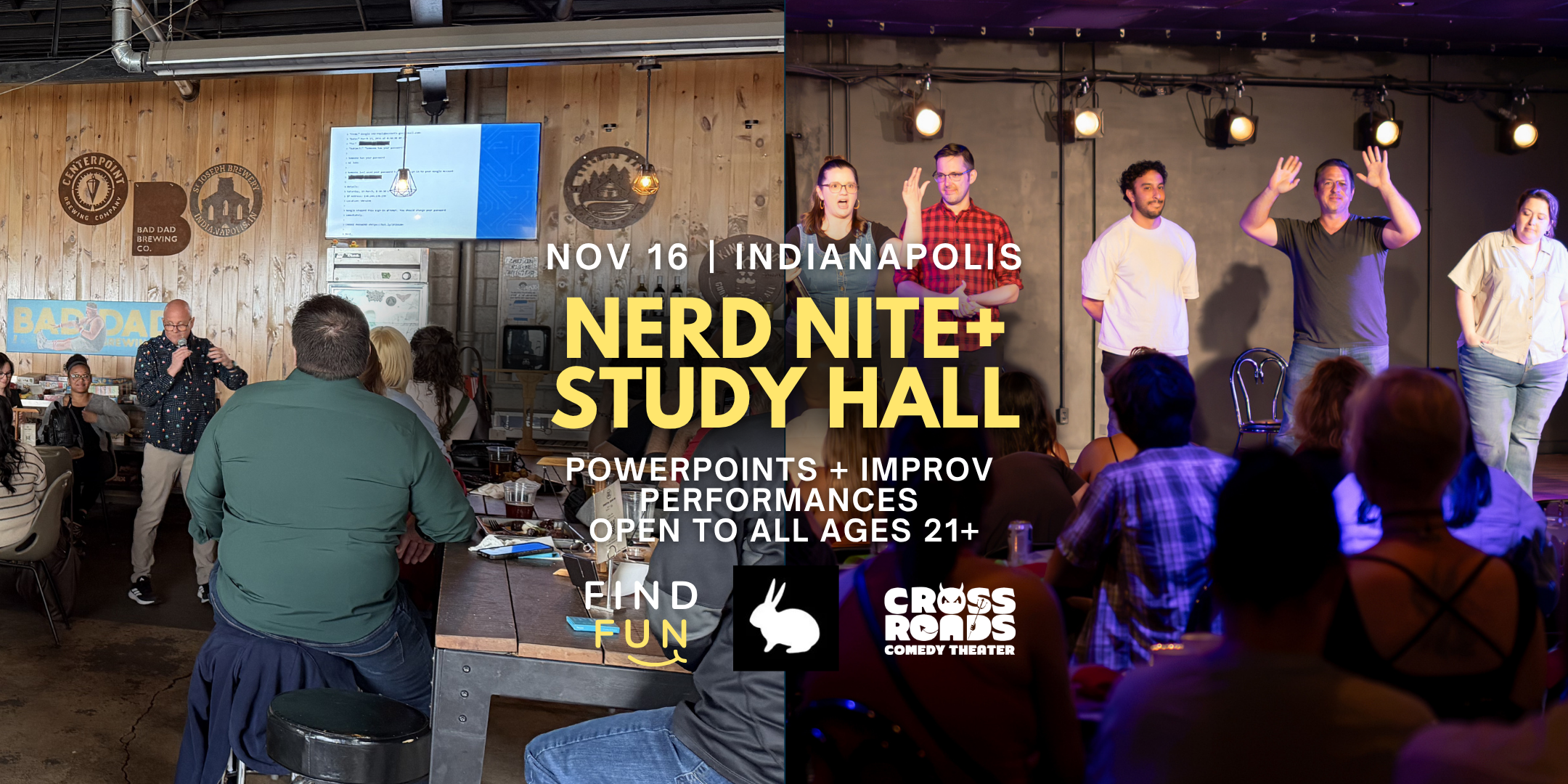 Find Indy Events presents NERD NITE STUDY HALL EDITION | POWERPOINTS WITH IMPROV SHOW