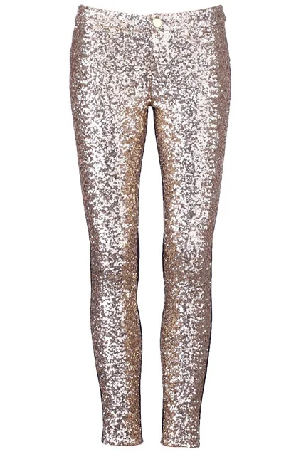 Golden Sequined Black Panel Leggings