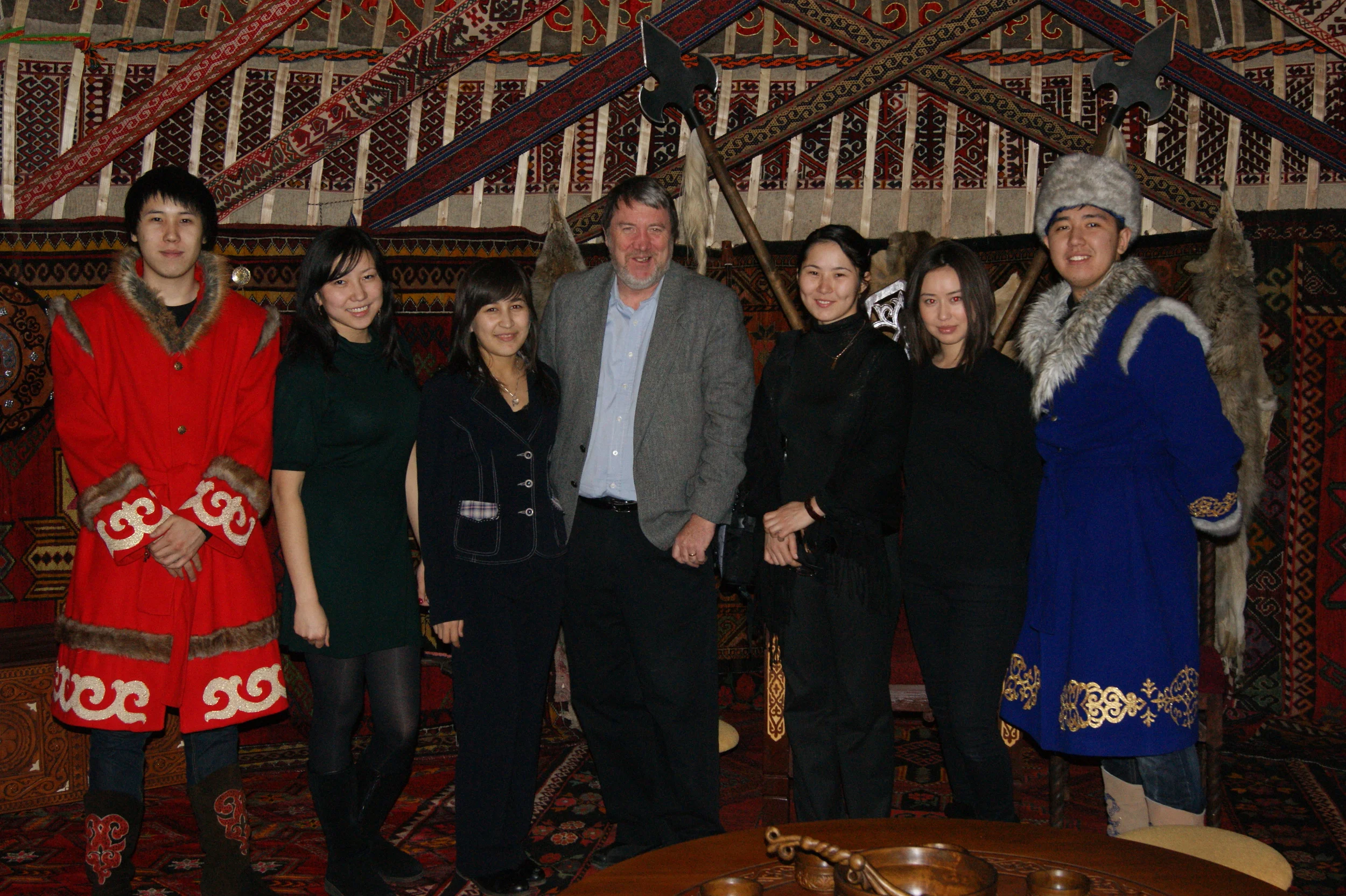 A very well-appointed yurt. My interpreter, Diana Akizhanova, is third from the right