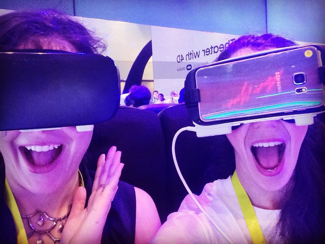 Vidcode co-founders Allie and Melissa, experiencing a virtual reality roller coaster at CES 2016!