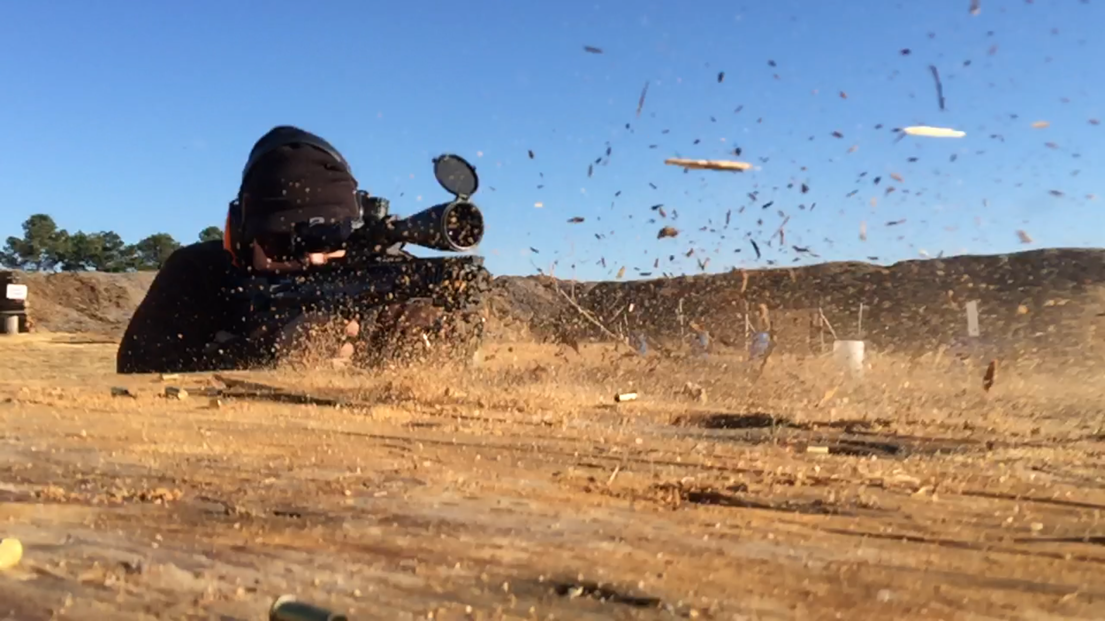 This picture was sent to me by a customer out shooting the SRS Covert he recently purchased from us. This picture came from a video camera that was placed down range.