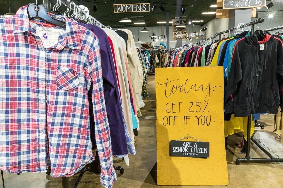 Tuesdays are Senior Citizens Day at Brown Roof Thrift Shop.  Any customer 55 or older receives 25% off their entire purchase every Tuesday at both Brown Roof Thrift Shop Locations:

141 Fernwood Dr. Spartanburg SC
1400 Woodruff Rd. Greenville, SC