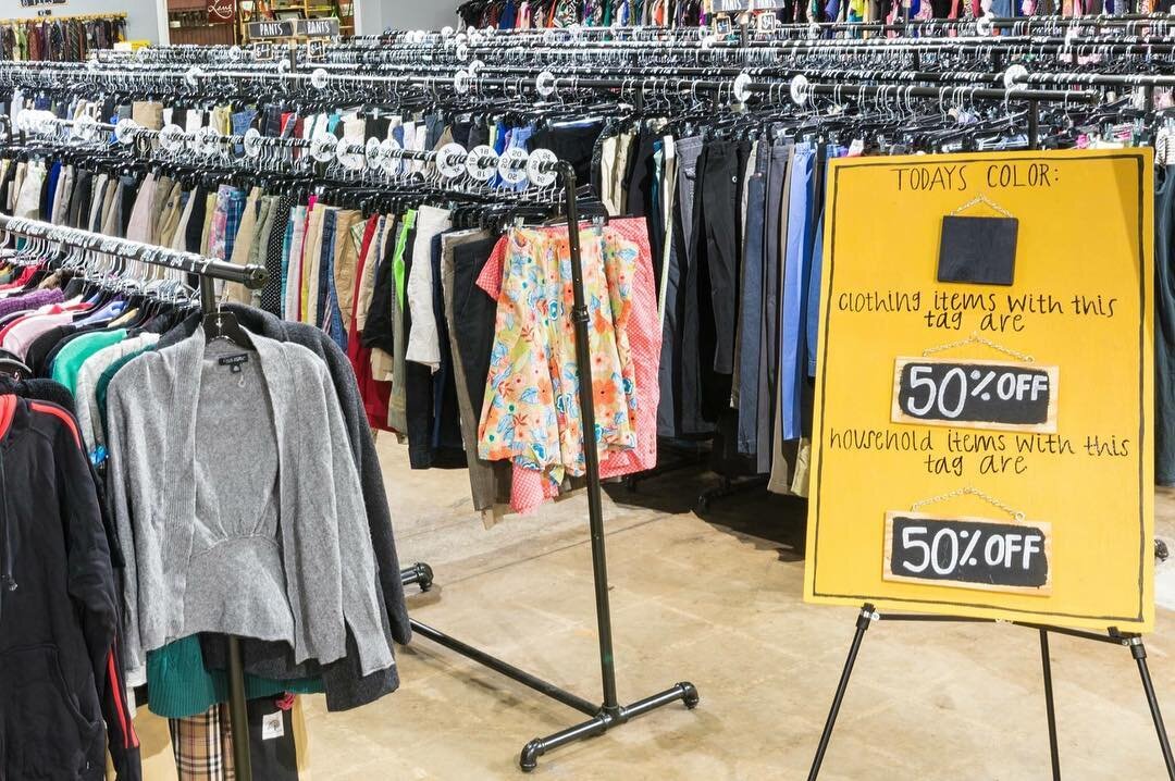 The Clearance color this week is Black.  All Black tagged clothing is half off Monday Through Wednesday; $1 on Thursday; 50 cents on Friday; 25 cents on Saturday.  Come by and shop the clearance section at either of the Brown Roof Thrift Shop Locatio