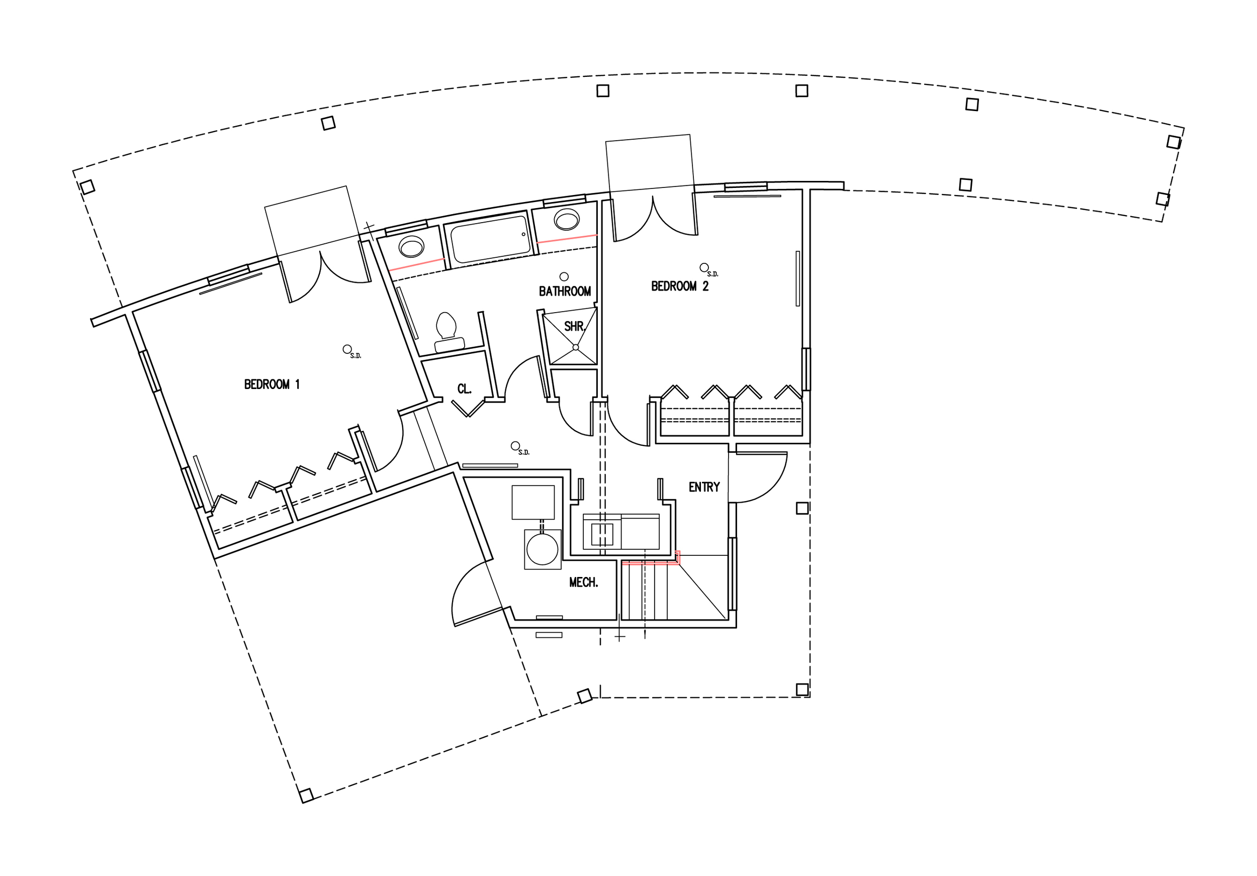 Ground Floor Plan- children's bedroom level with bathroom and utility room.