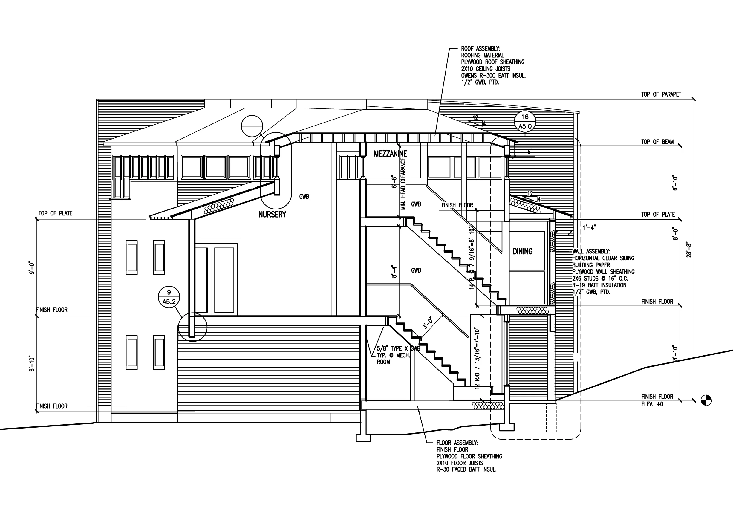 Section through studio and stair: Vertical Circulation located away from views to south.