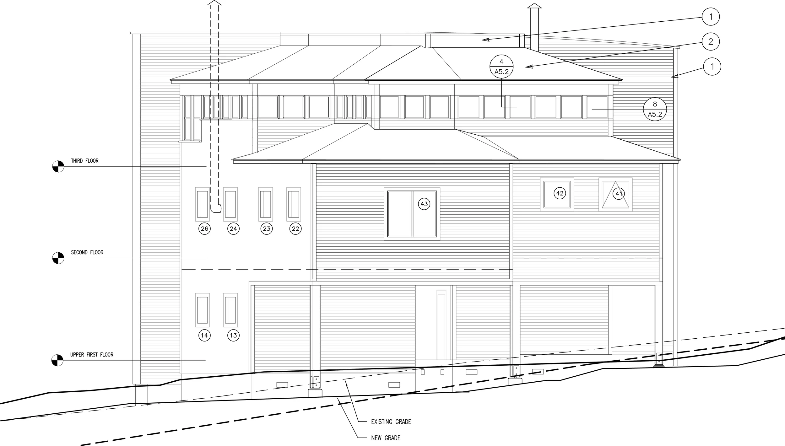 North Elevation- the northern section of the house is supported on posts.