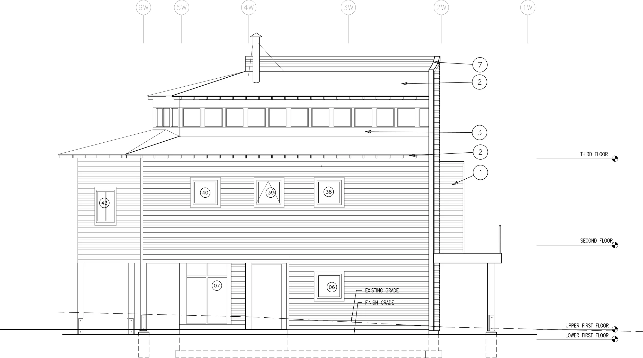 West Elevation- this elevation has minimal openings because of passerby-car-traffic on this side of the house.
