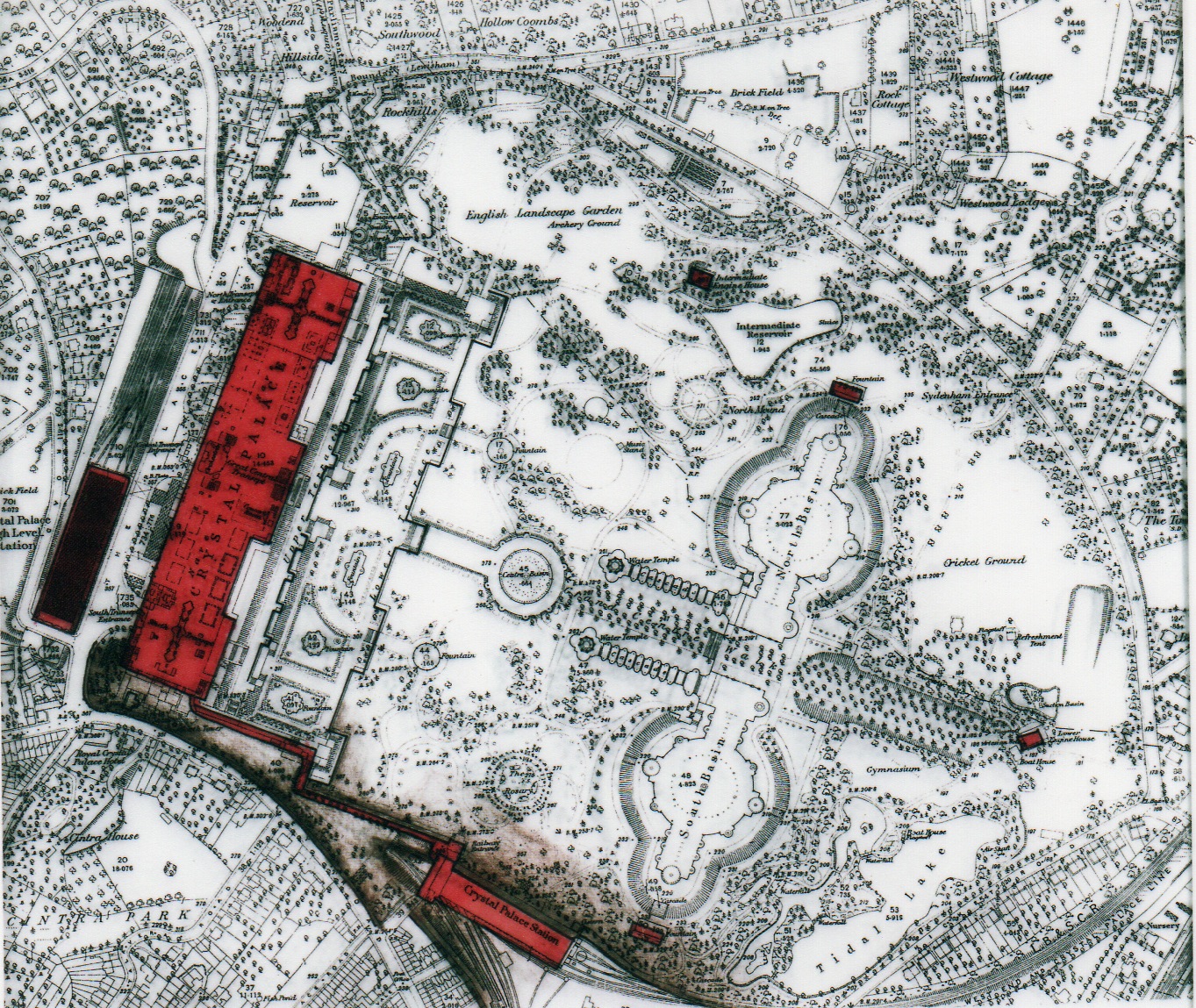 Phase 1 - Crystal Palace in it's Heyday...brown shading indicates deposition of earthwork at inception.