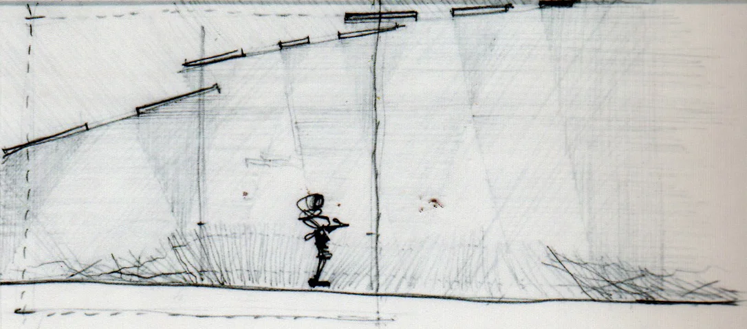 Sketch showing Skep Maker weaving a straw mat in the Skep makers space.