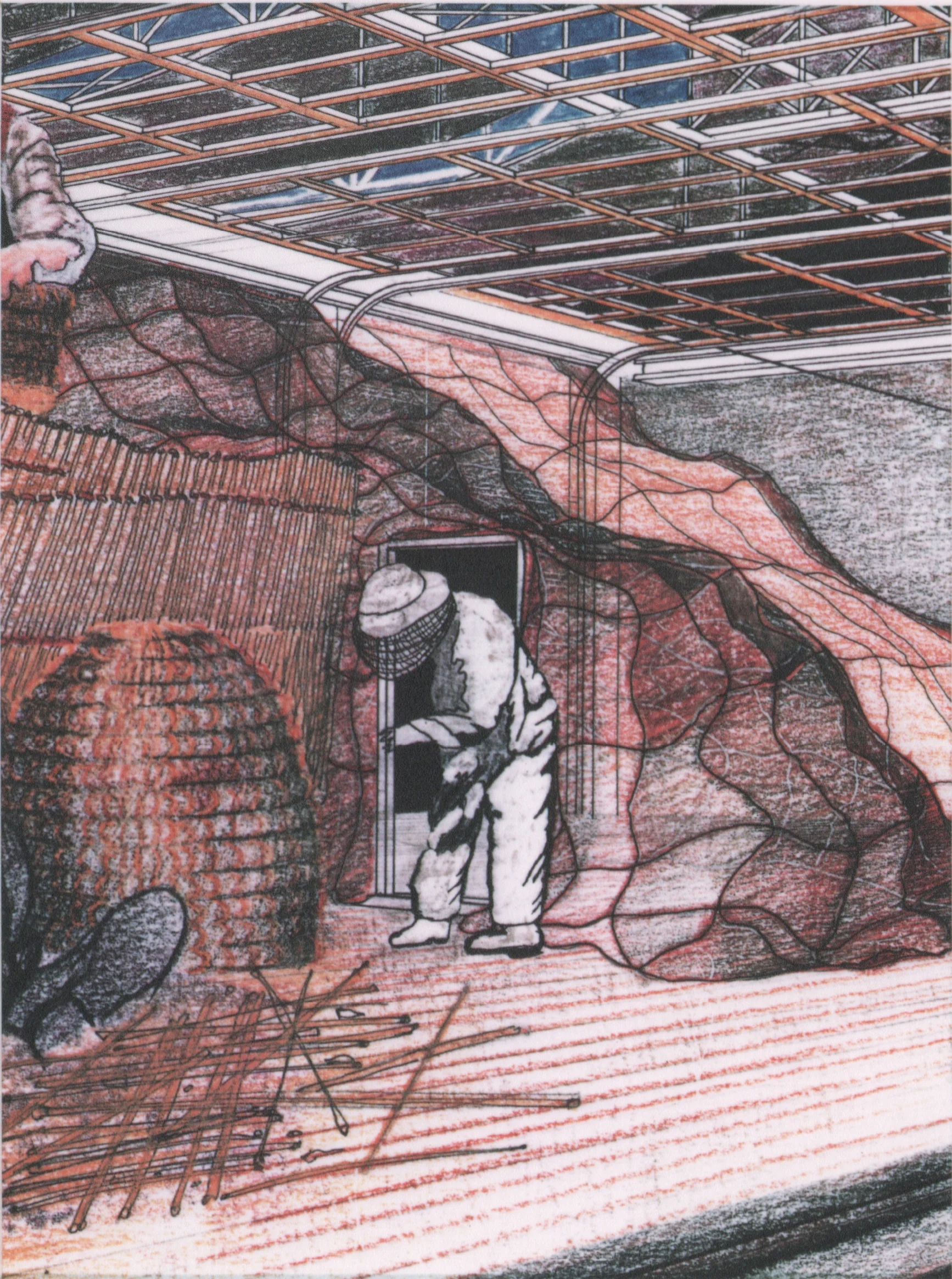 It is in this space that a colony of bees are temporarily housed in a space that is large enough to contain the entomologist and his equipment as well as the bees.