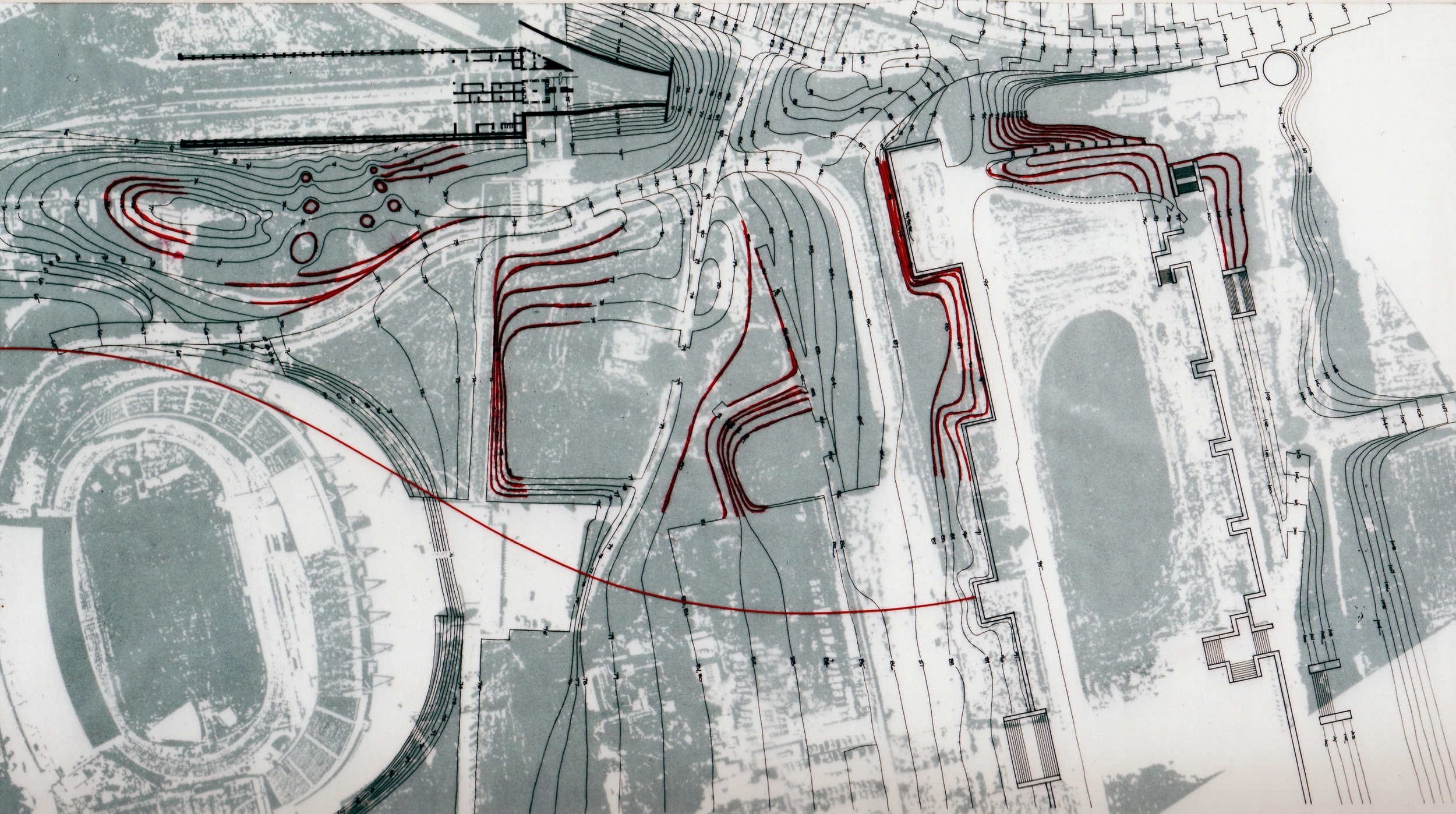 Here, the topography defines the pathway to the Sports Centre. Fragments of the original Crystal Palace are buried here.