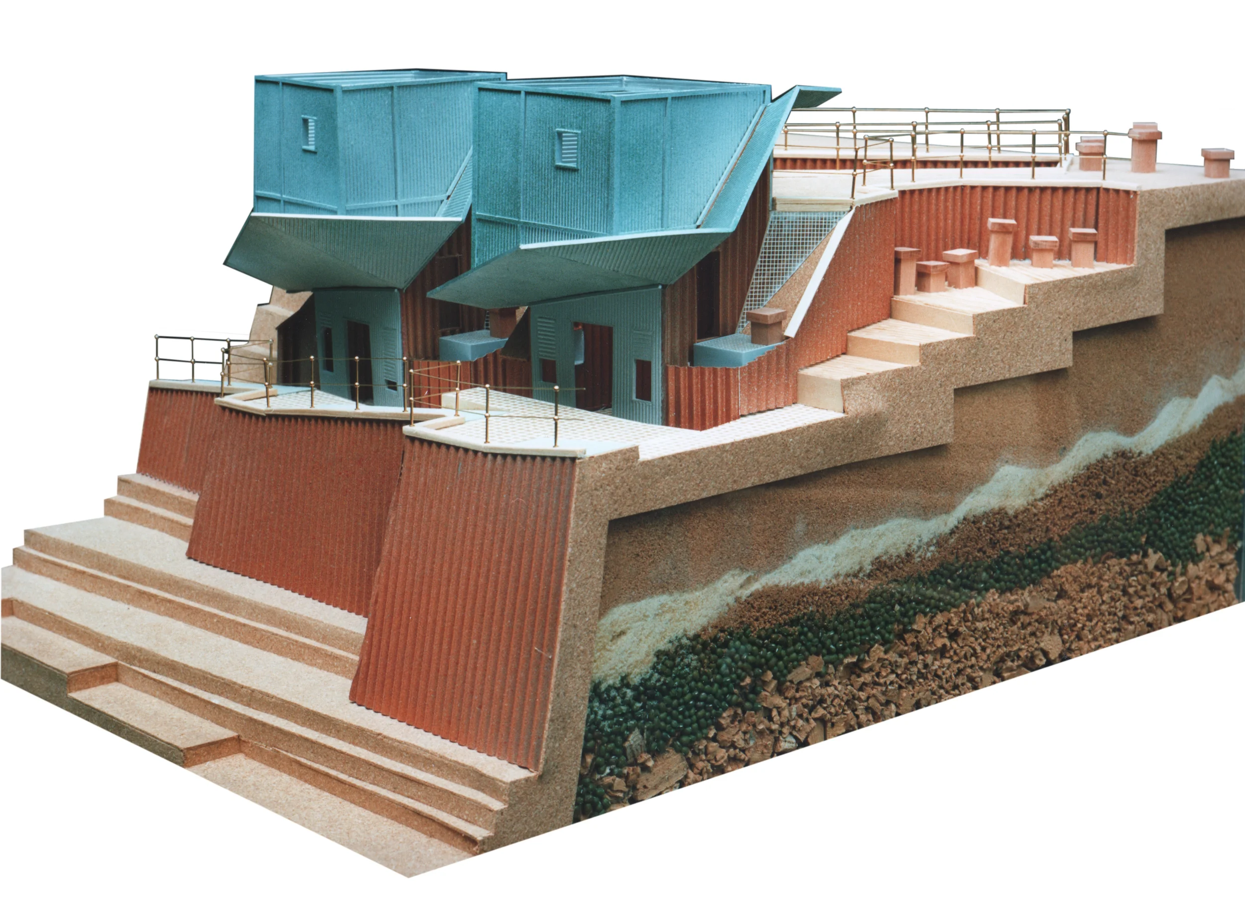 Beekeepers farmhouse; this model shows the many layers of sedimentation and debris that has been deposited under the plateaus in shaping the topography of the site for the Beekeeper's Institute.
