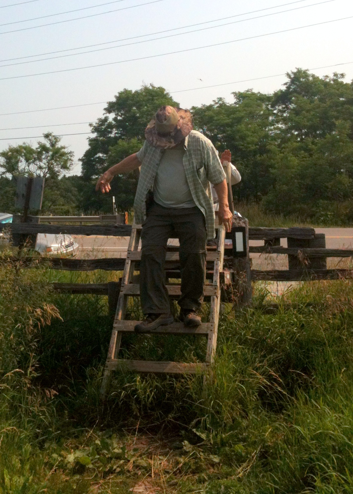 Traversing ladder-like stiles as though they are stairs is inadvisable due to the anatomy of the heel, it's best to descend backwards.