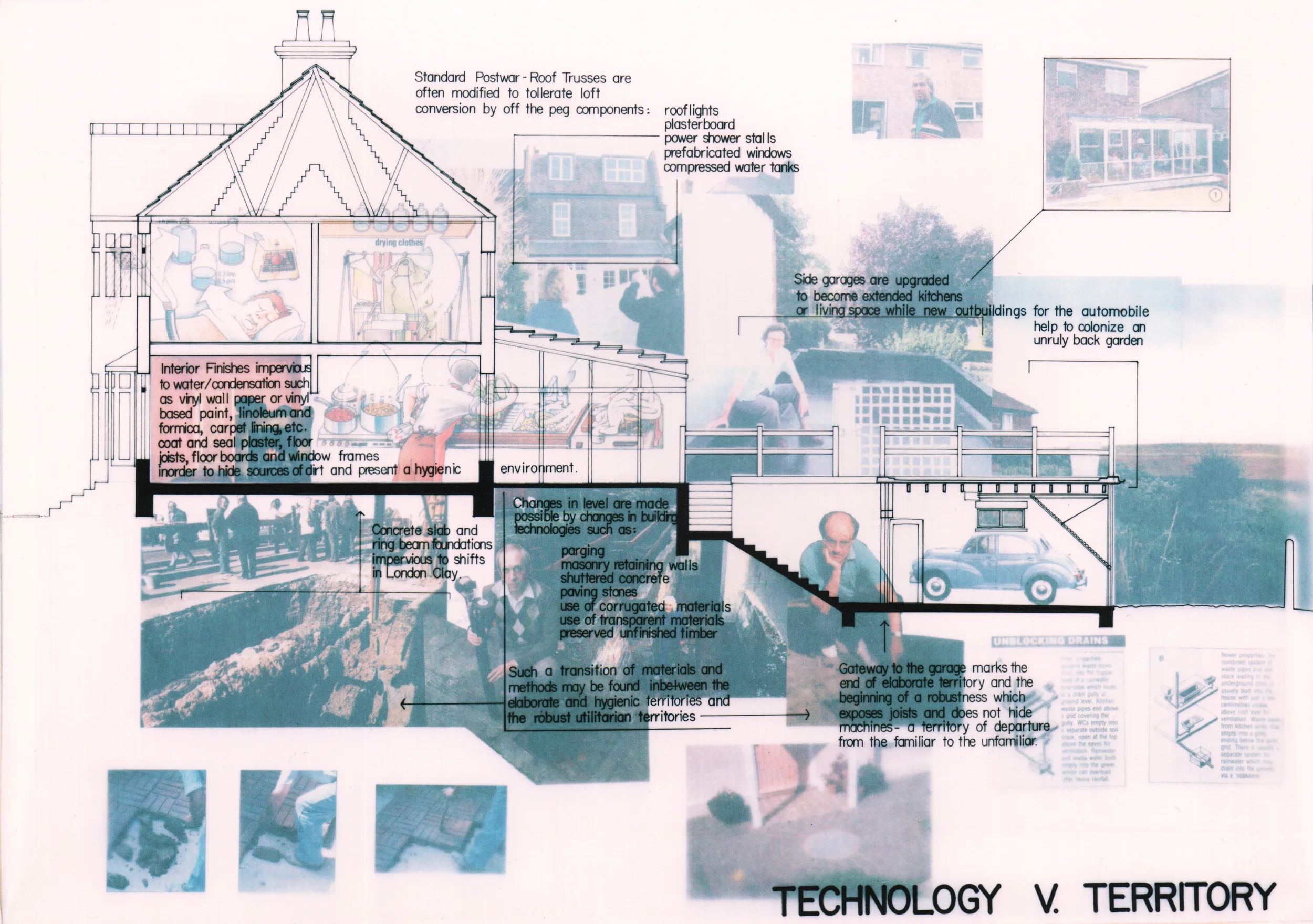 1:200 Section through the sanctum of the suburb- domestic territory is distinct from urban territory. The home is less durable, less utilitarian and more modern conveniences all hermetically sealed.