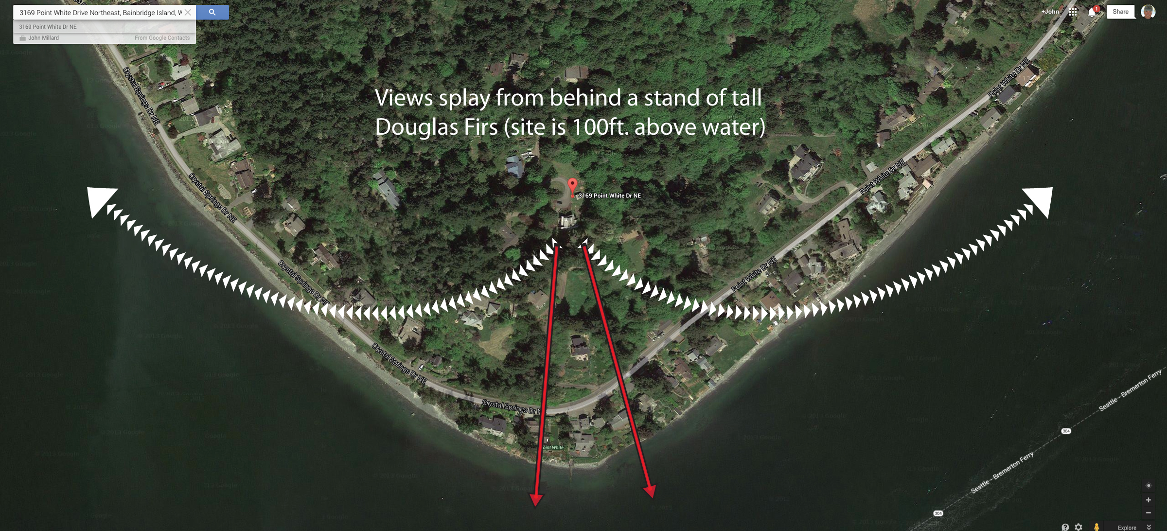 Point White Drive is over-looked by an old growth Douglas Fur and Western Red Cedar Forest.
