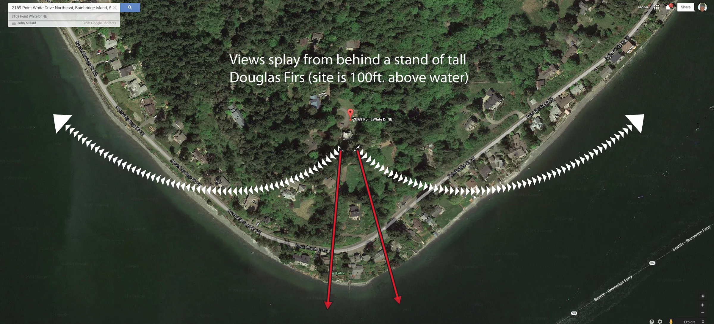 Point White Drive is over-looked by an old growth Douglas Fur and Western Red Cedar Forest.
