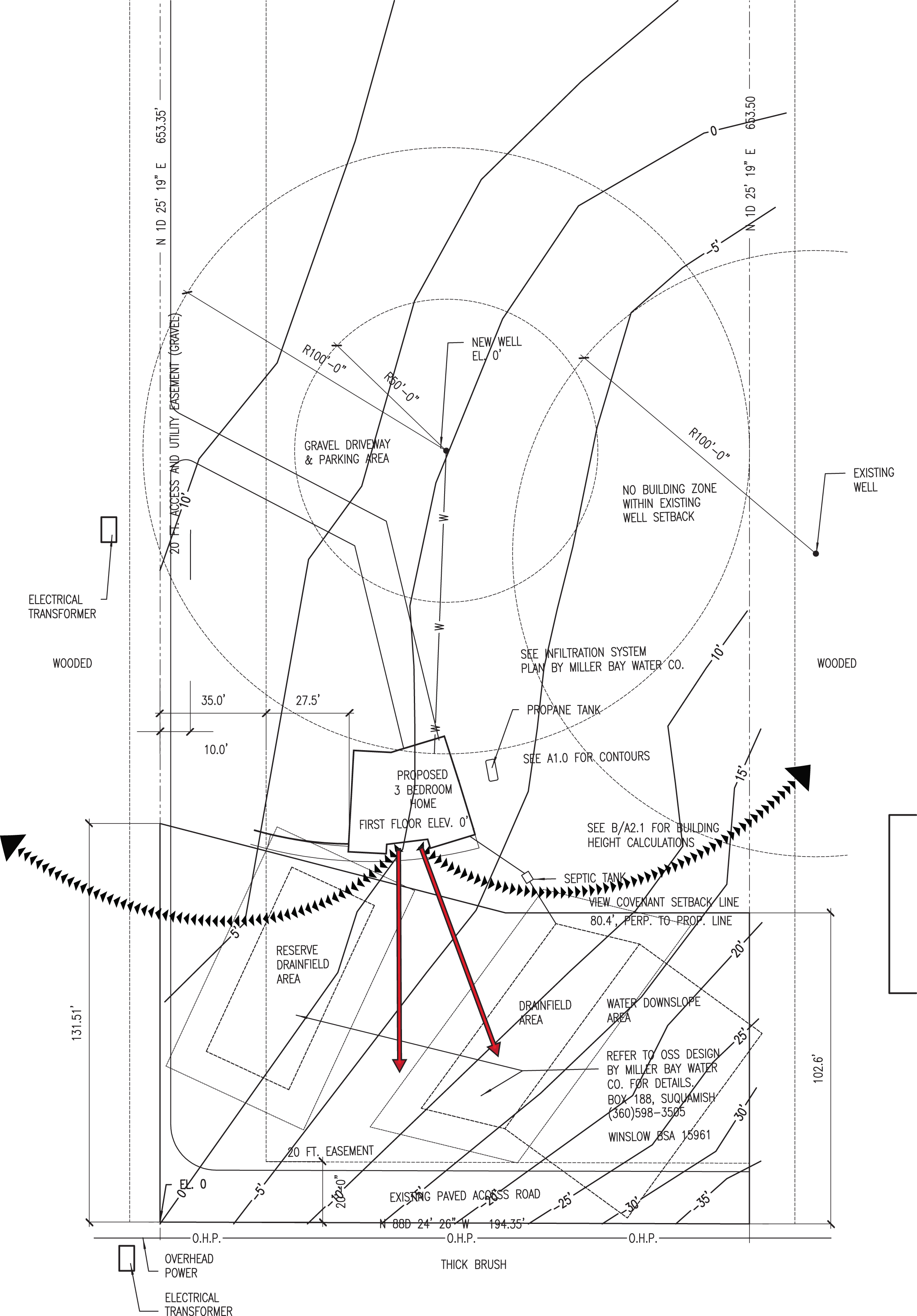Site Plan: Adjoining owner required a view covenants to protect their views of Rich Passage