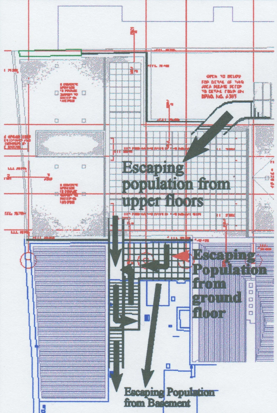 Portion of Architect's Roofplan showing contorted Means of Escape which passed through building control.