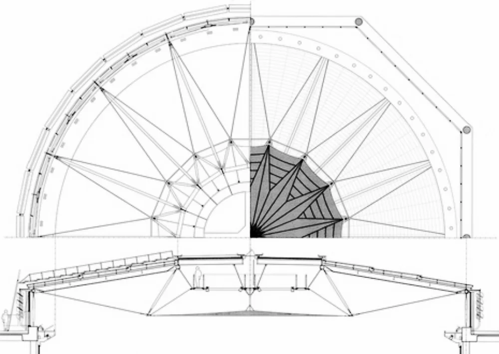 Final 2007 Design of the occulus showing octagonal structure, tensile support truss and motorized louvers.