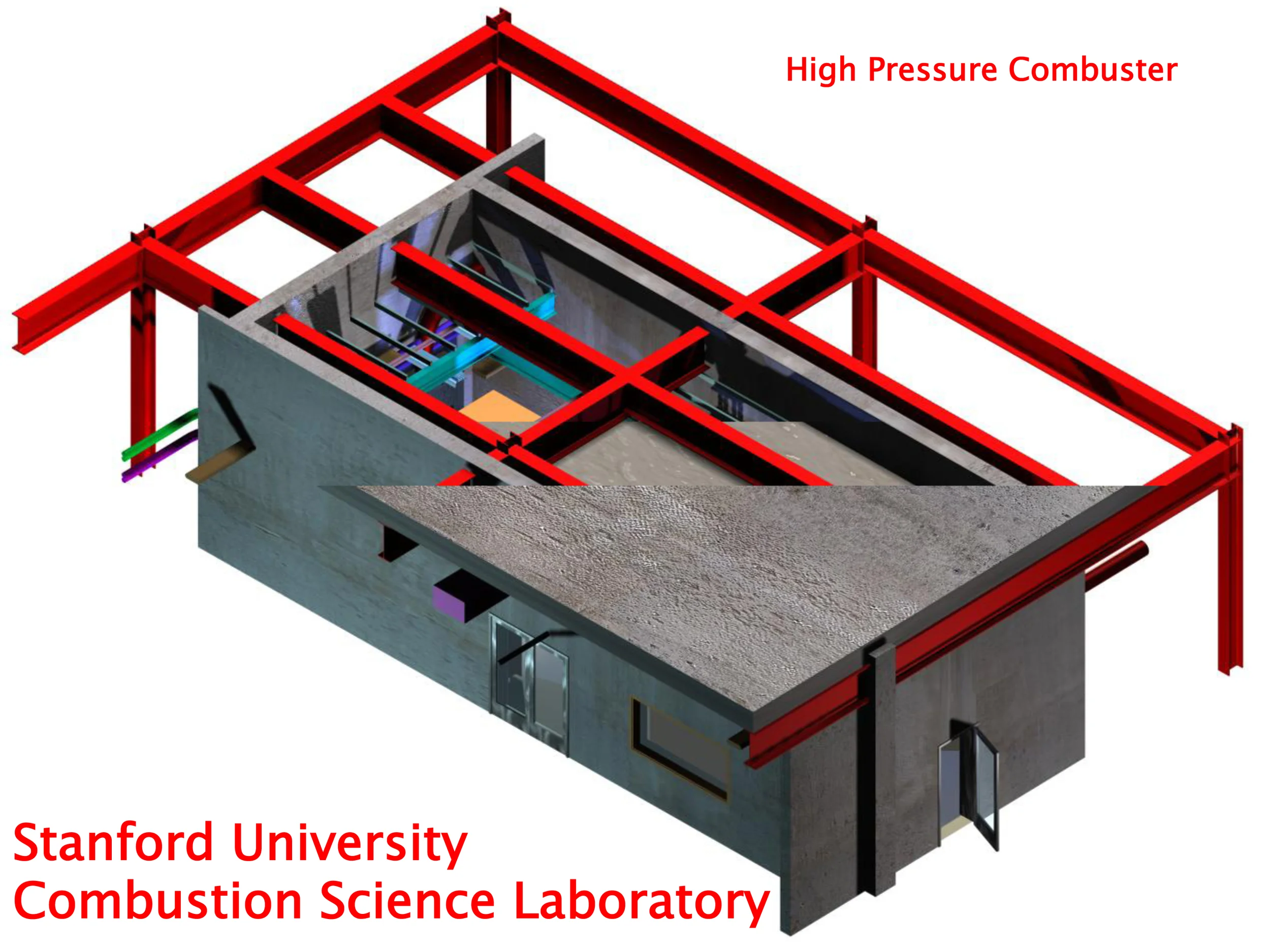 Figure 1: Composite axonometric showing design elements of High Pressure Combuster Laboratory