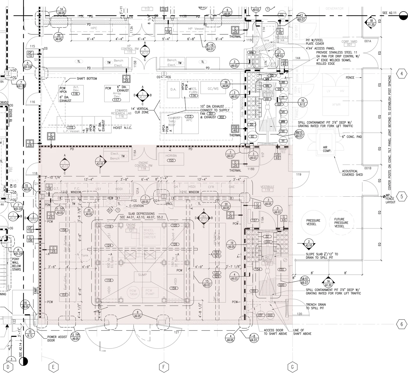 Figure 2: Shaded are indicates Engine Lab and Control Room Area- Drawing by John Millard