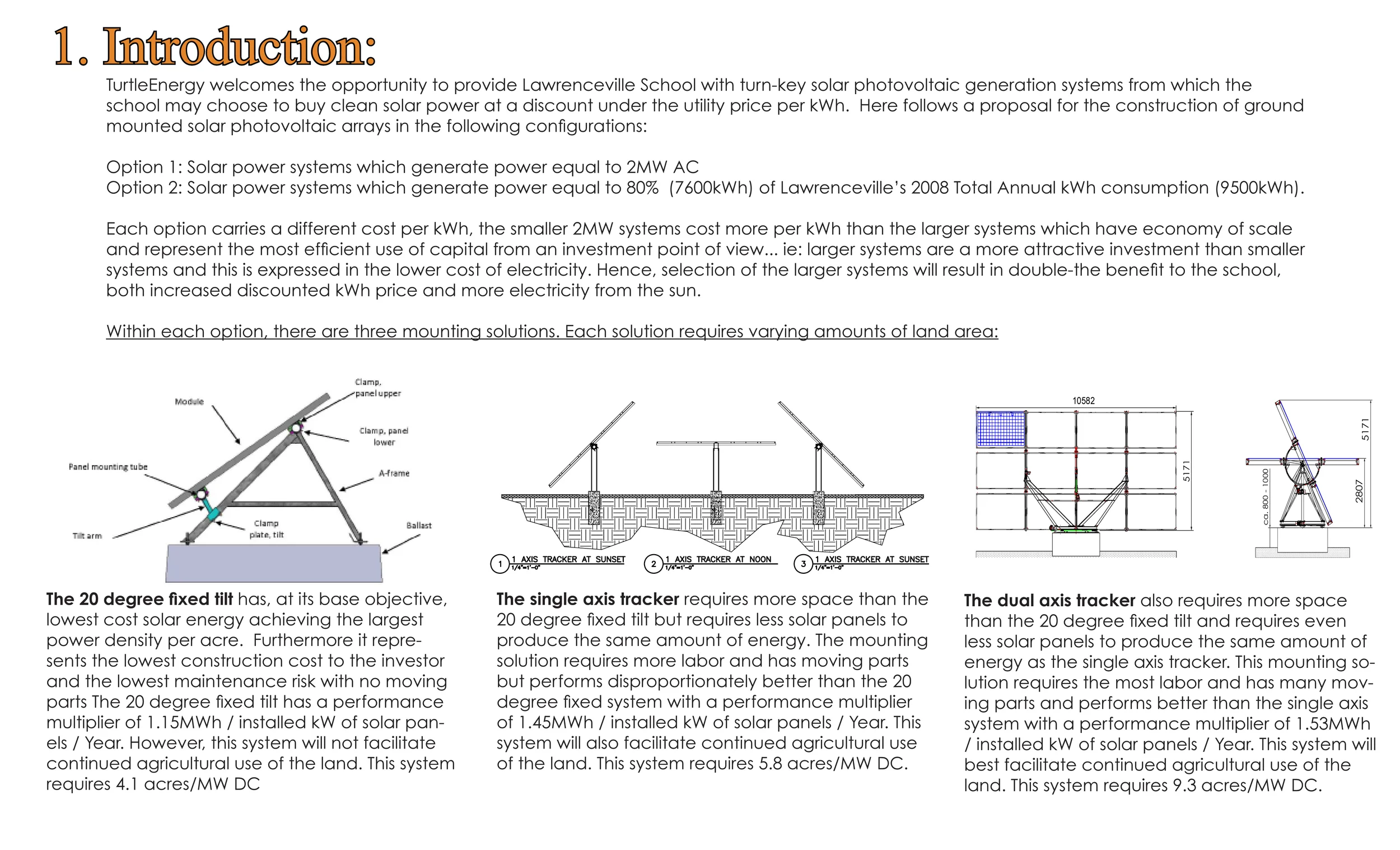 Figure 1: Proposal Introduction explaining the three options that are contained in the Lawrenceville Solar Proposal. Typically, the proposal process id an "education" to landowners.