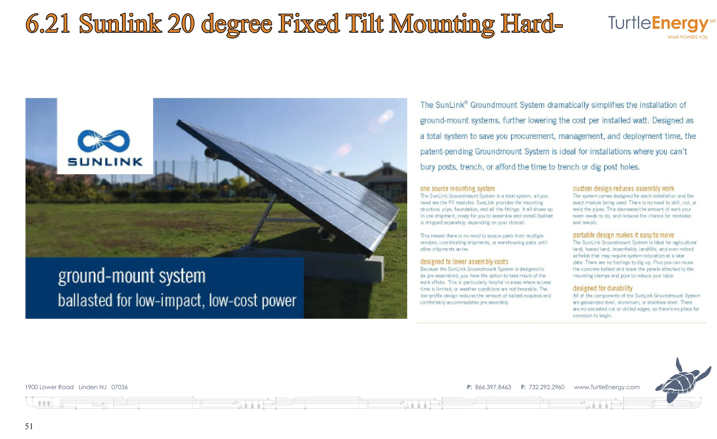 Figure 28: specification sheet for the SunLink self ballasted system
