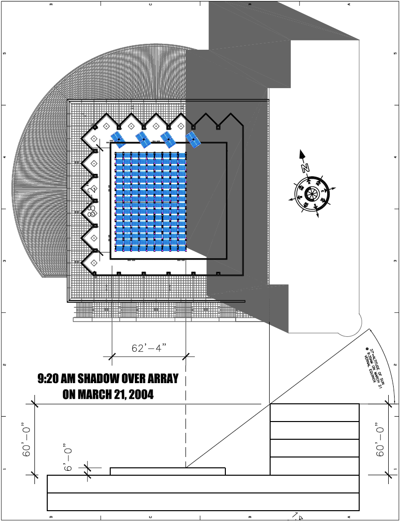 Calculating the impact of the adjoining building shading upon electricity production.
