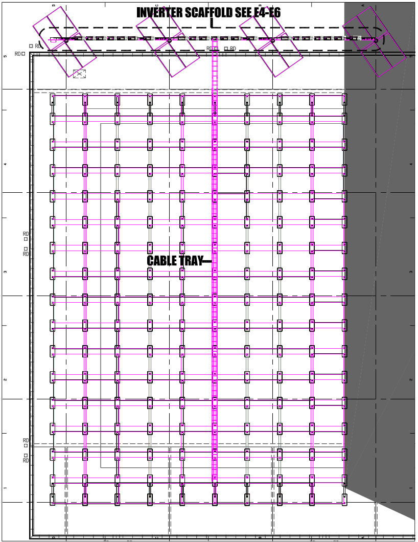 Schematic plan showing cable tray location under solar modules.