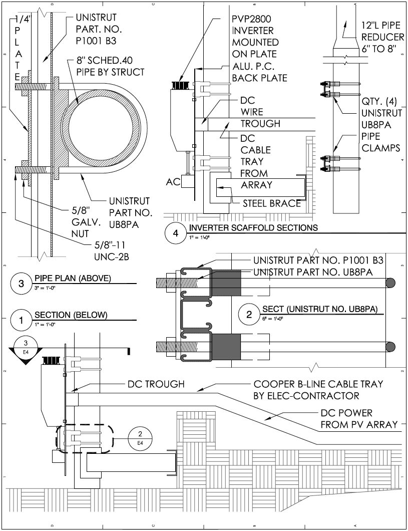 Strut Scaffold support for PV Inverters, DC Disconnects, Power & Communications Cable Management