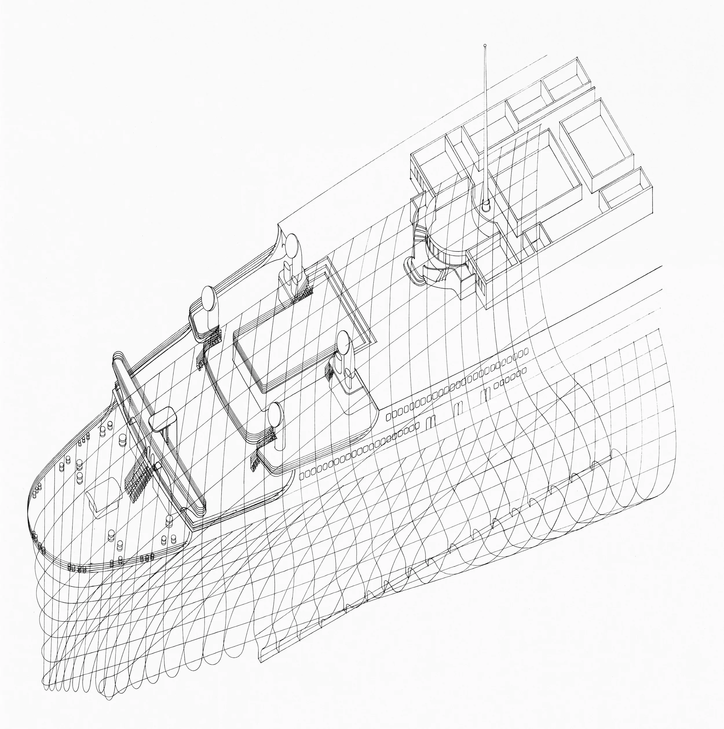 Figure 12: Understanding hull lines and the transformative nature of ship design as dictated by a compelling form. (Drawing by John Millard)