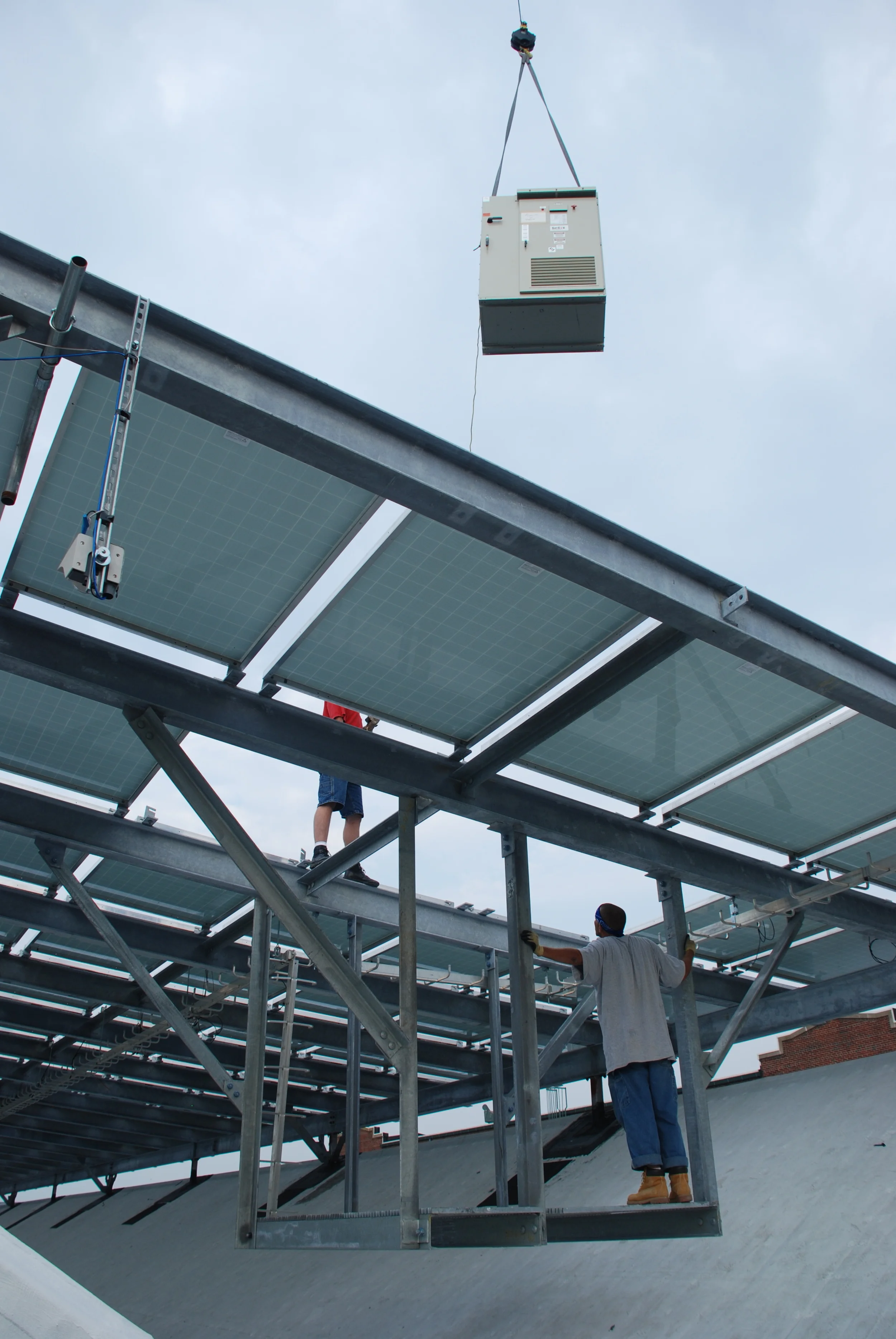 Figure 16: Inverter Rigging went through temporarily vacant module locations, then placed on the platform.