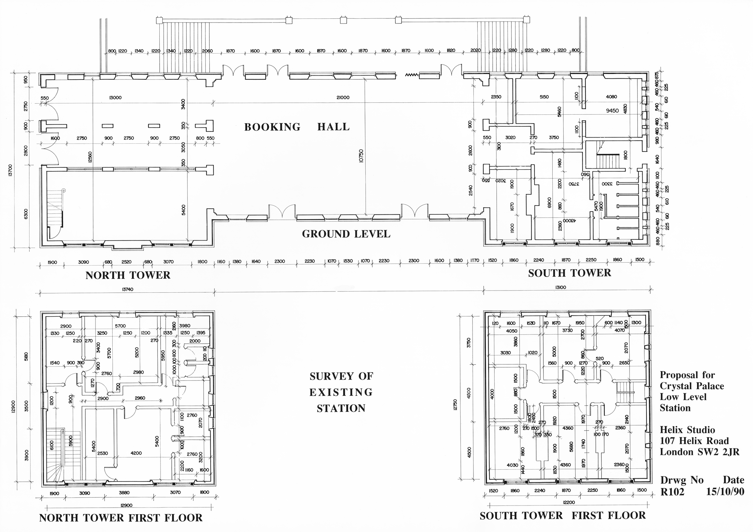Figure 14: Measured survey drawing of upper level floors of South and North Towers