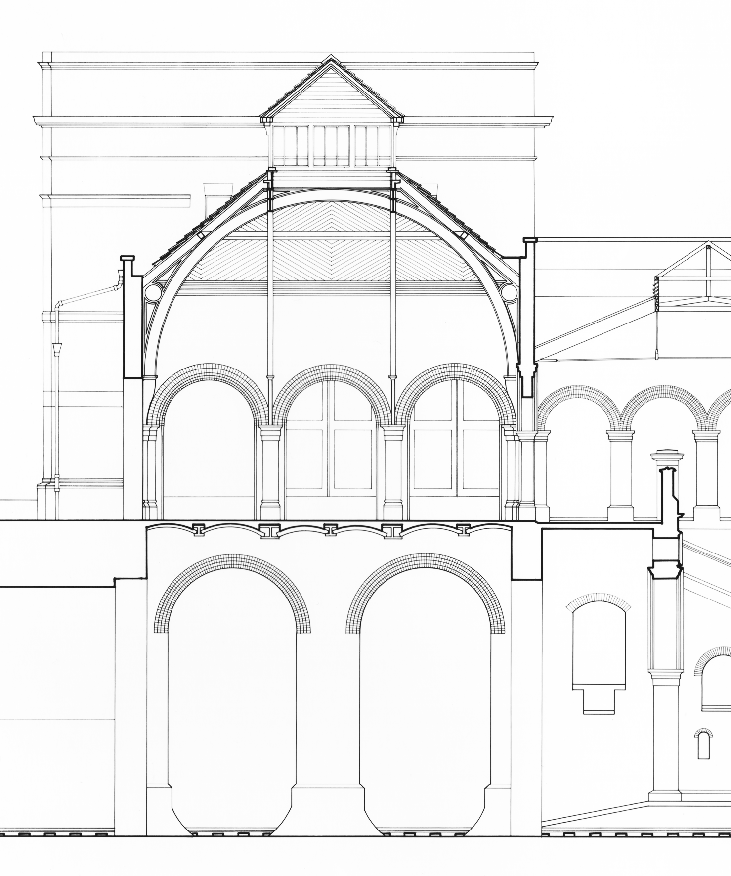 Figure 5: Excerpt from section facing east through train shed and ticketing hall...