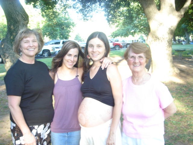 My mom, my sister Lacey, me & baby Mycelia, and my grandmother Memere during my first pregnancy 10 years ago.