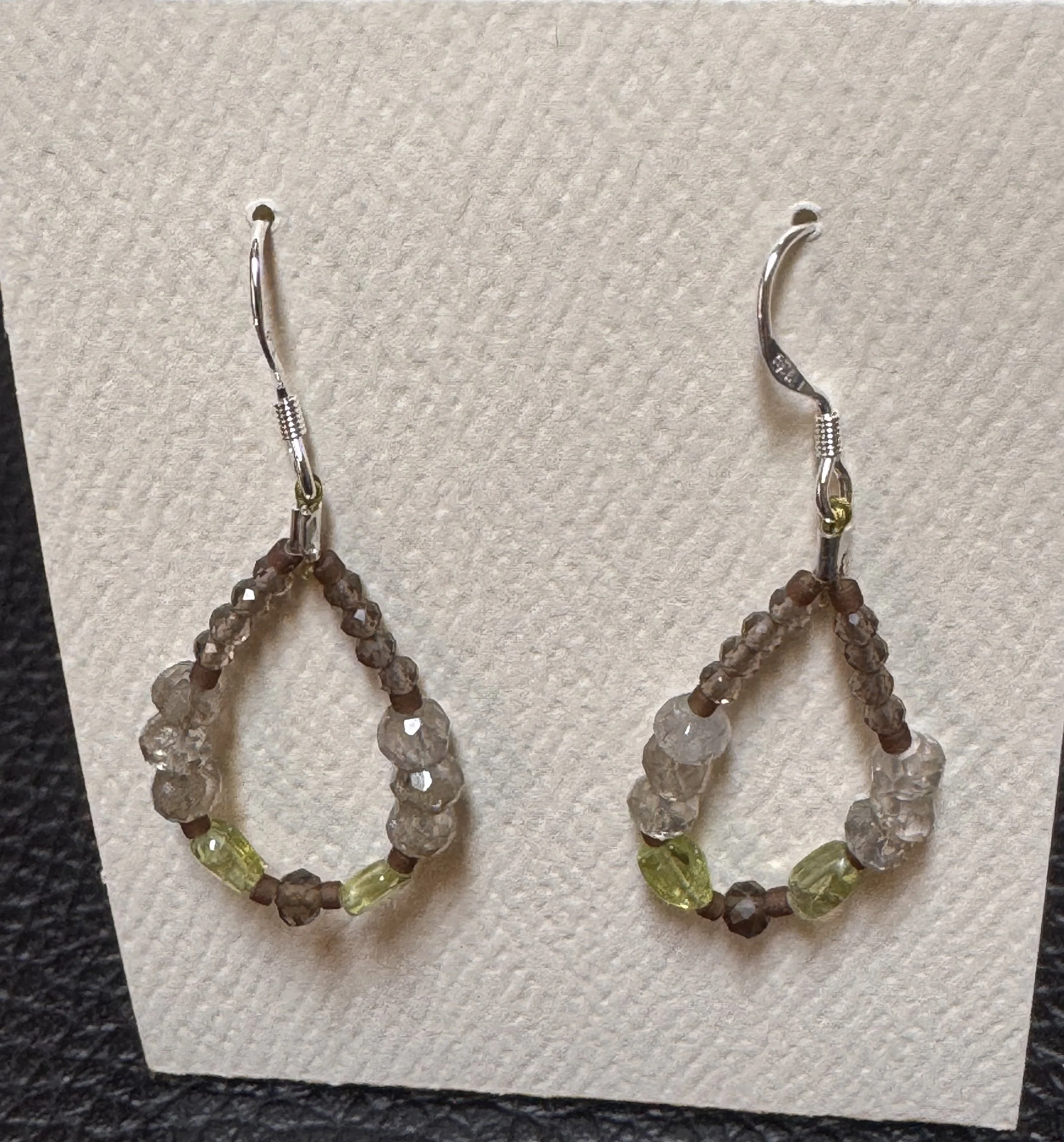 Peridot and Smoky Qyartz small hoops.jpeg