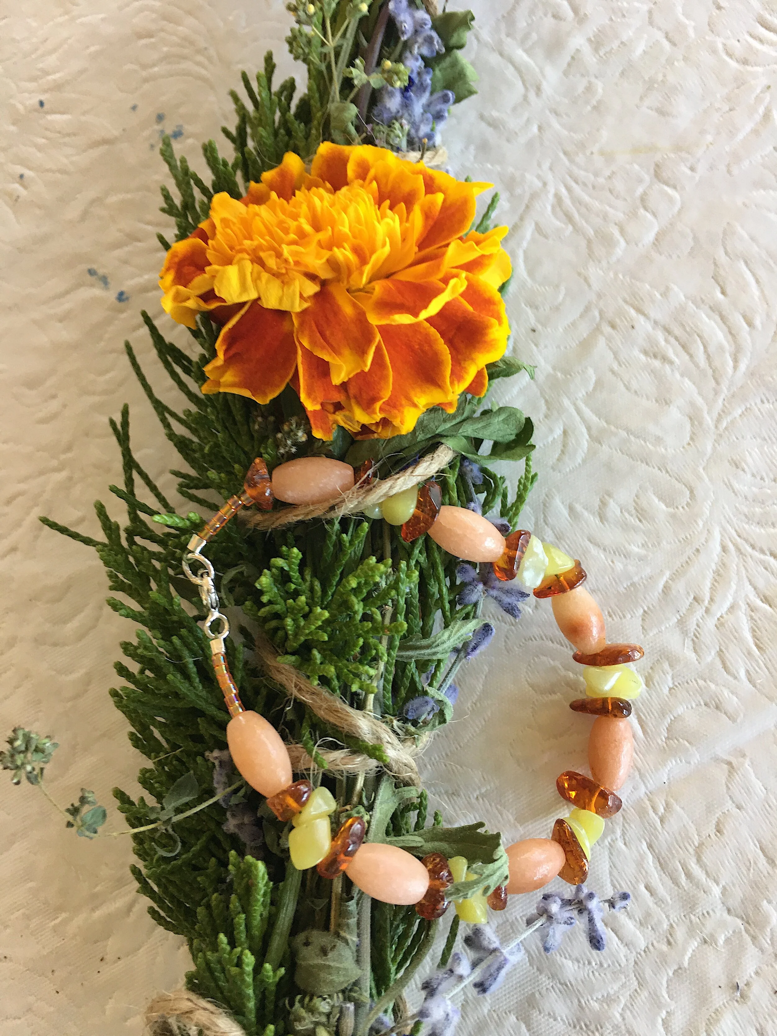 Marigold bundle with Amber, New Jade and Red Aventurine brac.JPG