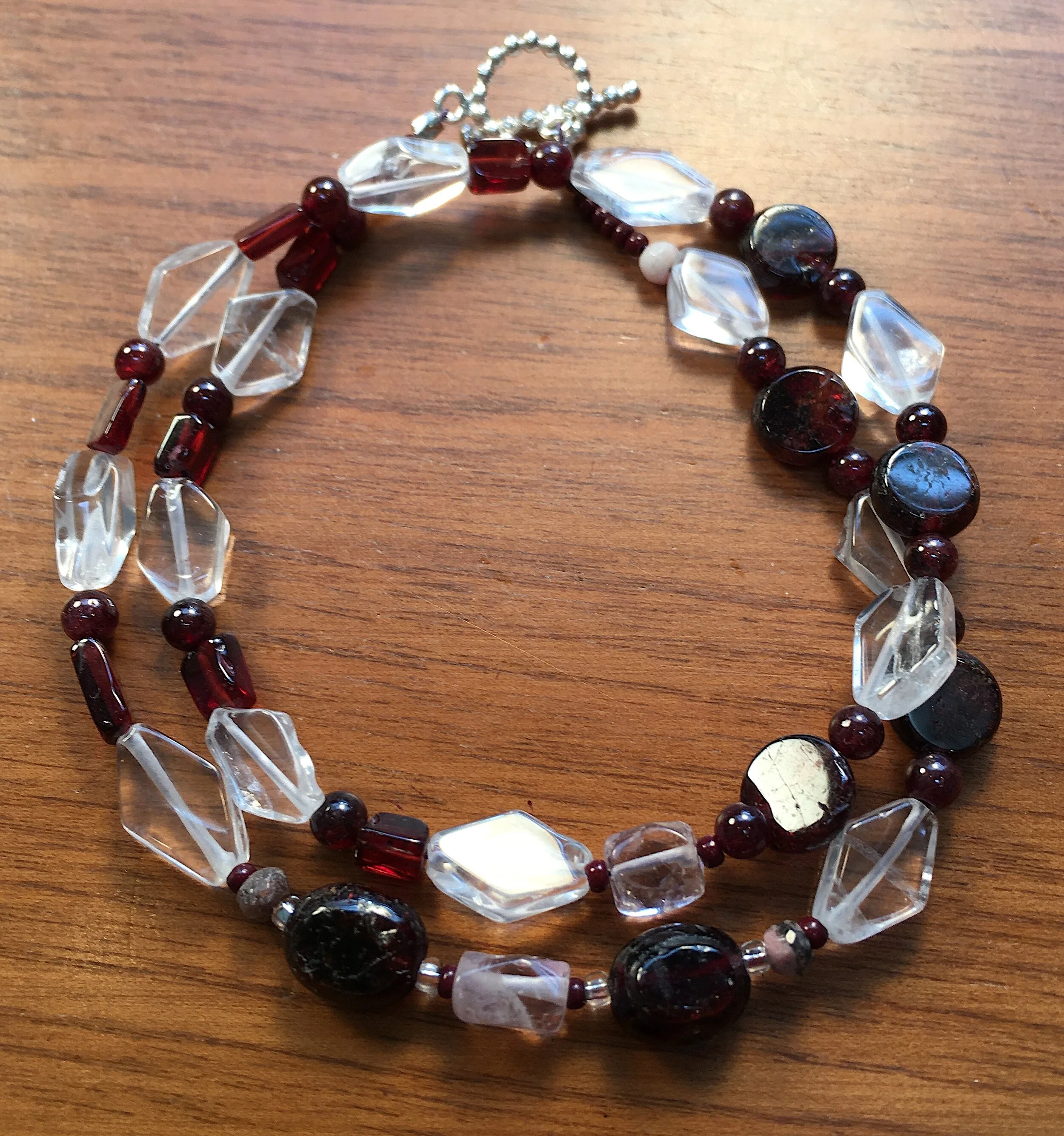 Garnet, Amethyst and Quartz crystal double wrap.JPG