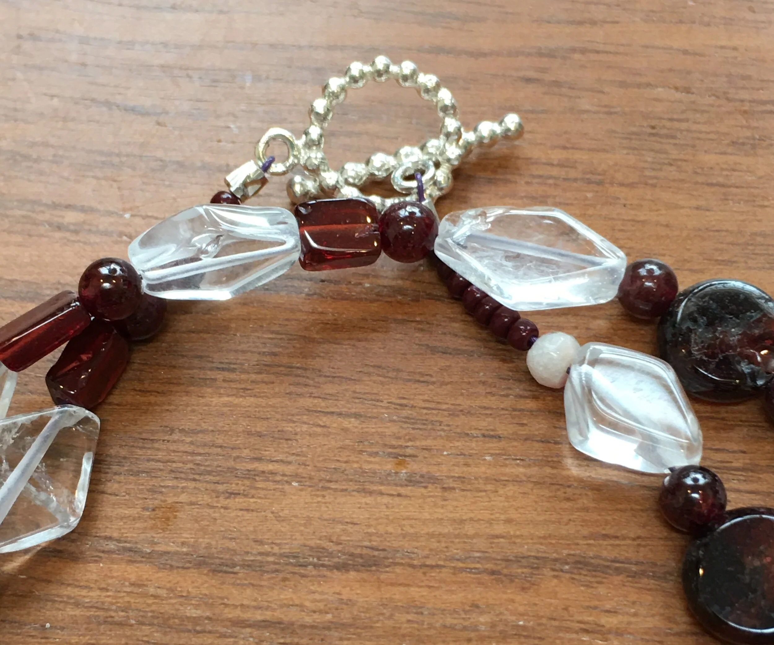 Garnet, ame and quartz crystal clasp.JPG