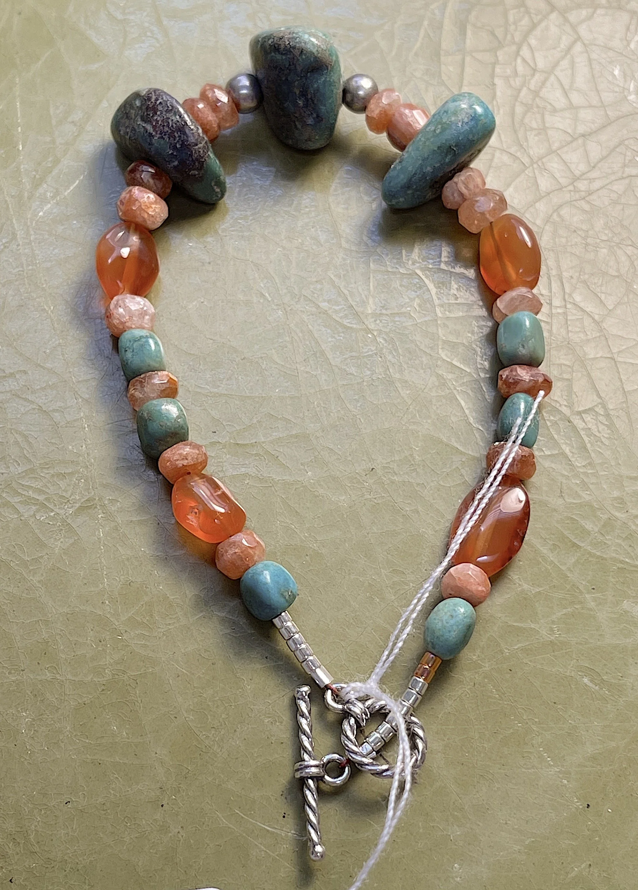 Green Turq, carnelian and sunstone brac.:7%22 $38.95.jpg